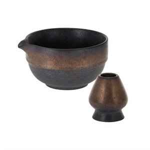 Matcha Chawan "Daiki" 0,36l. c/soporte brocha Negro Bronce