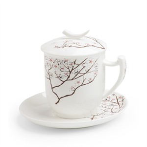 Tisanera c/plato "White Cherry" 0,35l. Fine Bone China 4 piezas