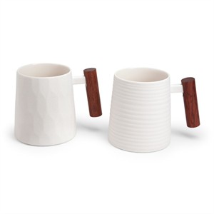 Taza "Blanca" 0,32l. porcelana blanca c/asa madera (2 motivos)