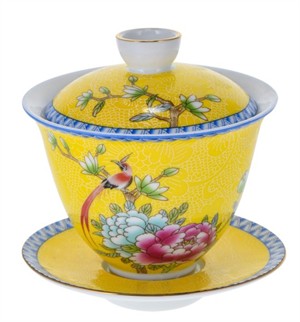 Gaiwan "Yazhen" porcelana Gonfu pintura Ling 0,16l. AMARILLO